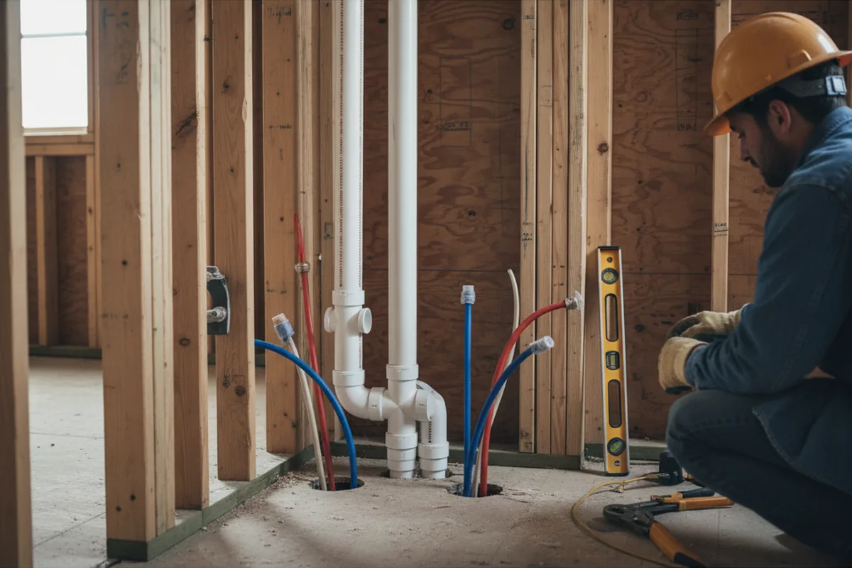 Drain and supply rough-in during Sump Pump Repair in North Reading