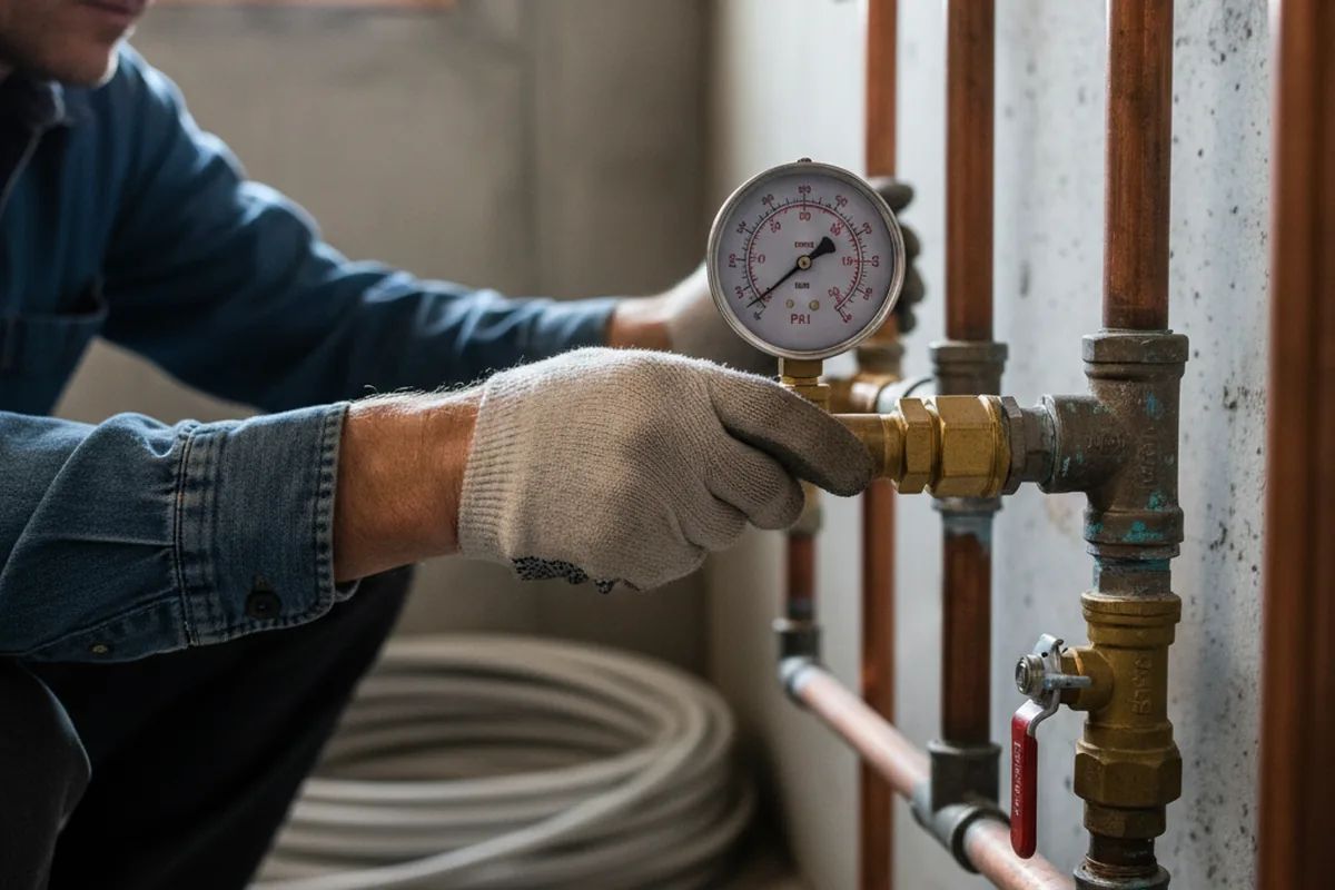 Pressure testing a repaired line during Water Line Repair in North Reading